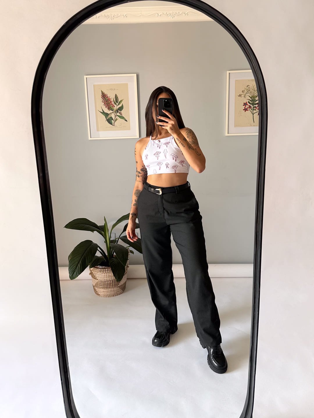 Pant cuadros negro bota ancha