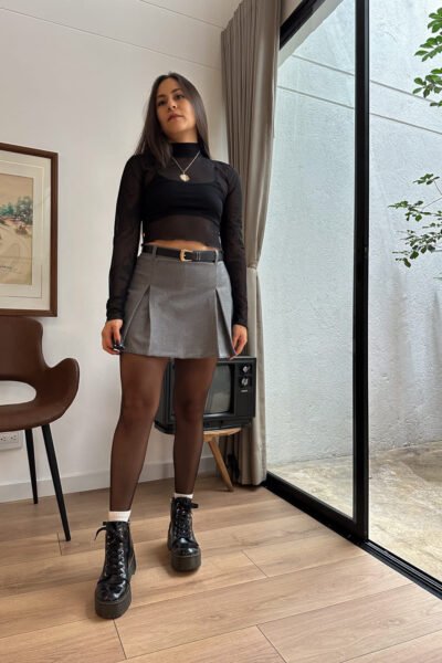 Falda short cuadros gris